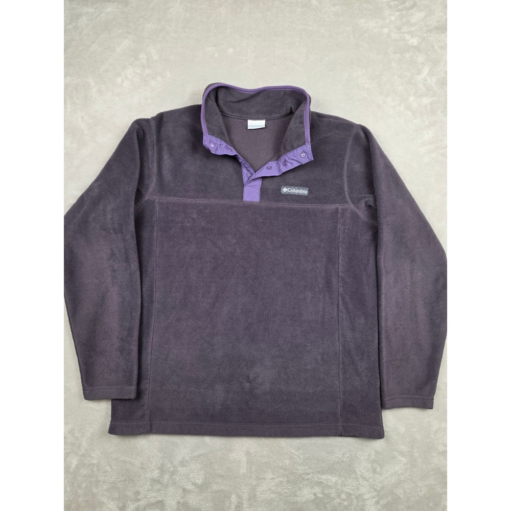Columbia Fleece Pullover Sweater Mens Large Purple Snap Neck Long Sleeve Jacket